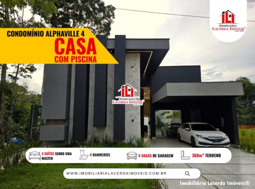 Casa com 3 suítes com piscina a venda, no Alphaville Manaus 4, Ponta Negra – Manaus